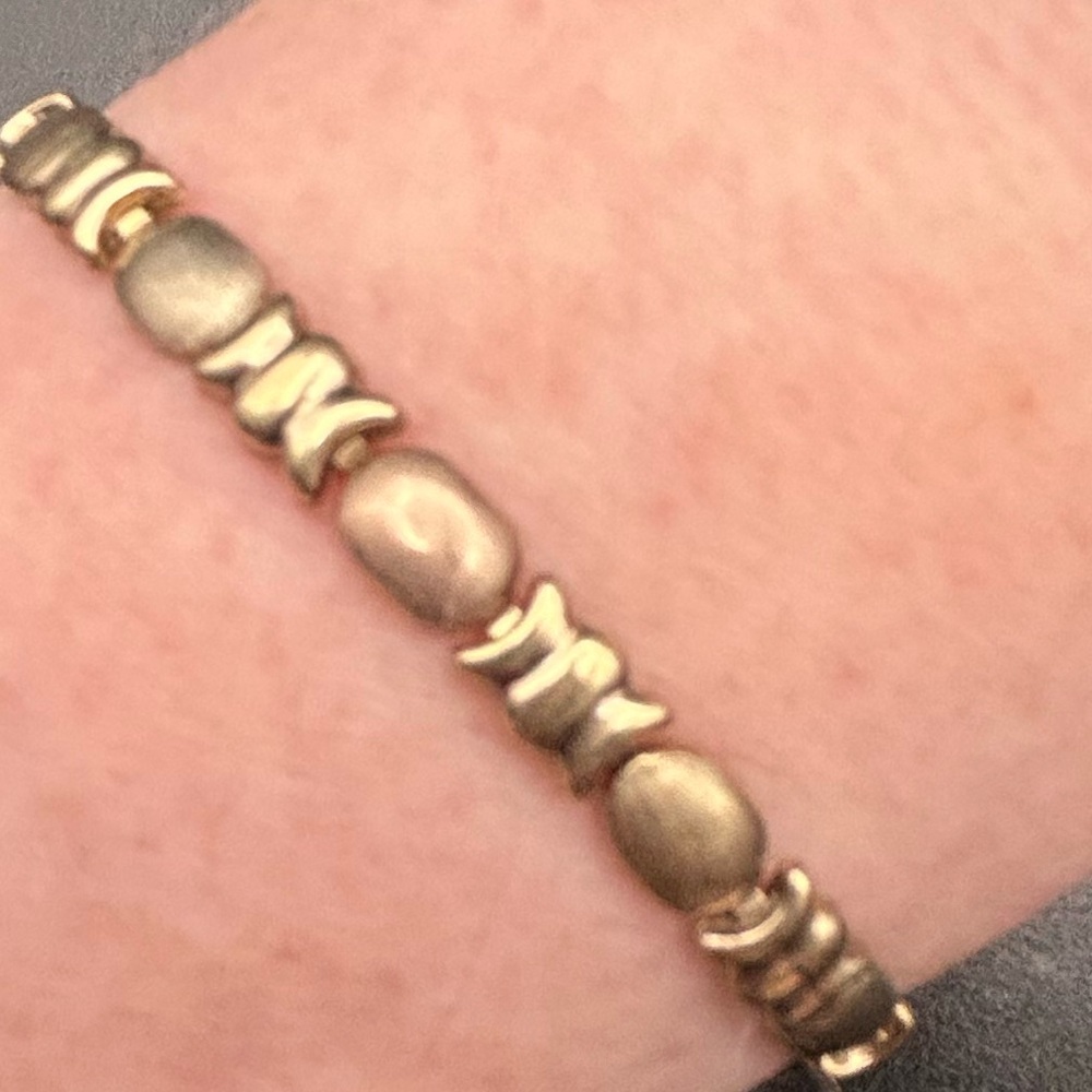 10K SOLID YELLOW ROSE 2 TWO TONE GOLD BRACELET VINTAGE LINK STAMPATO MULTI 10k